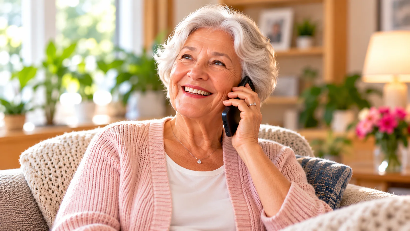 Senior receiving a helpful phone reminder